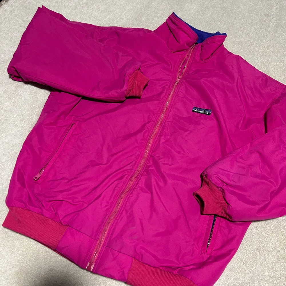 VTG Patagonia Bomber Jacket Women's XL Pink 80's Vintage Fleece Lined Full Zip